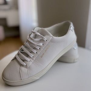 Saint Laurent White Perforated Leather Glitter Andy Low Top Sneakers